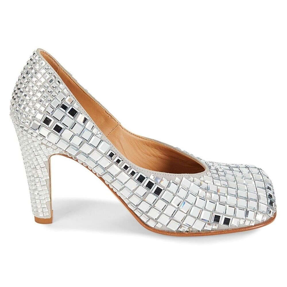 $5000 Bottega Veneta Rhinestone Embellished Leather Pumps Heels Grey IT 39, US 9